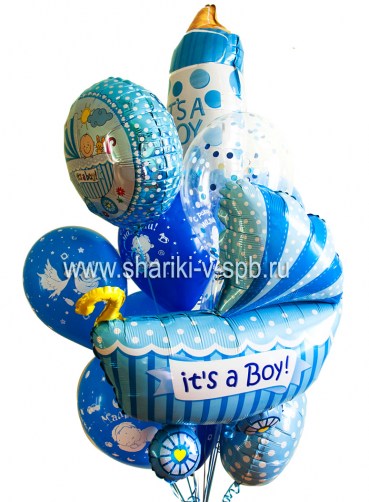 стойка из шаров с рождением сына